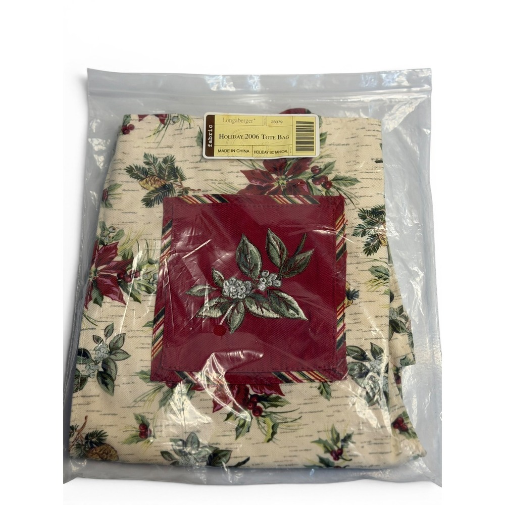 Longaberger Holiday 2006 Tote Bag Cream Red Floral Poinsettia Botanical NIP‎